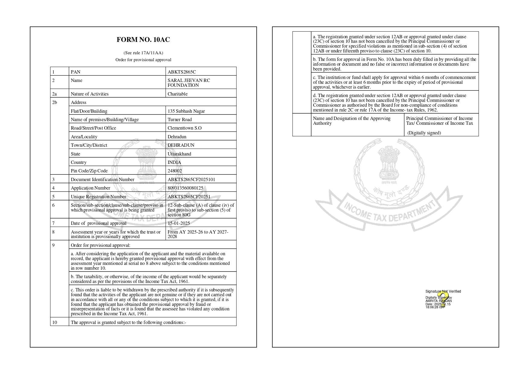 Form 10AC Compliance